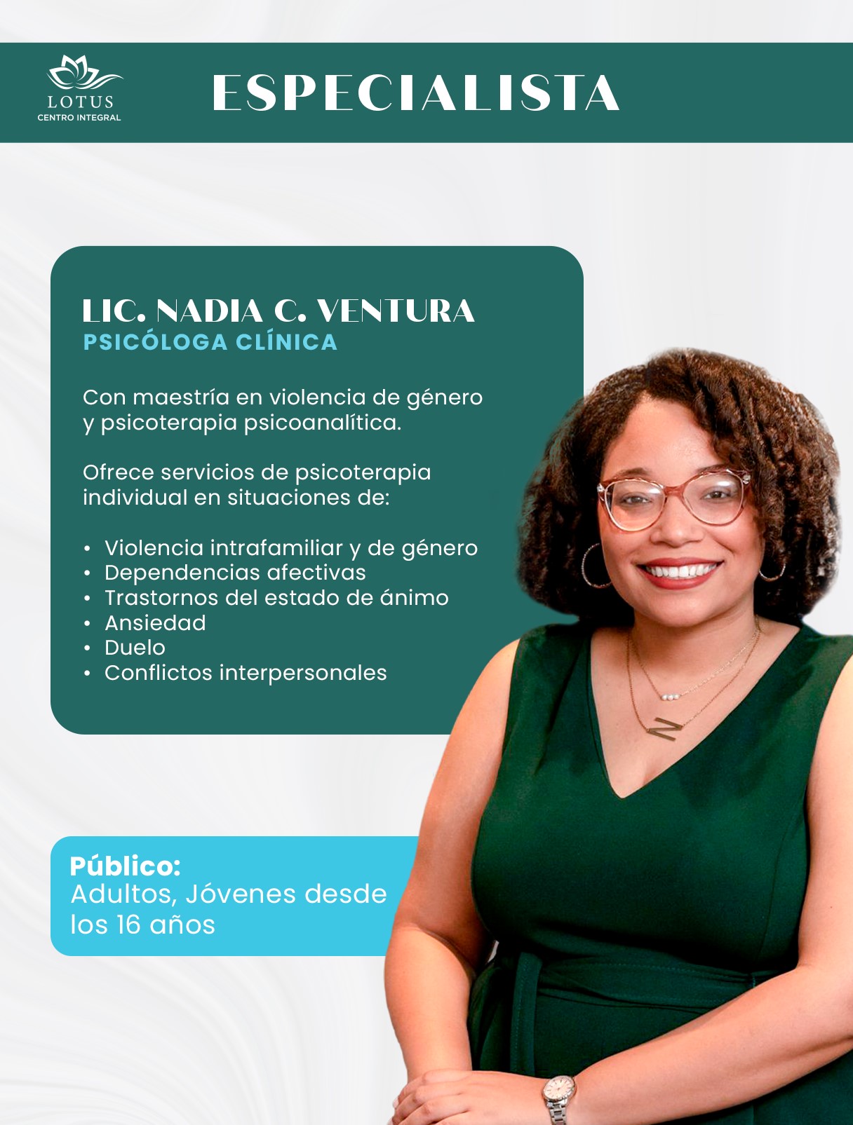 Lic. Nadia Ventura. Psicóloga. Santo Domingo