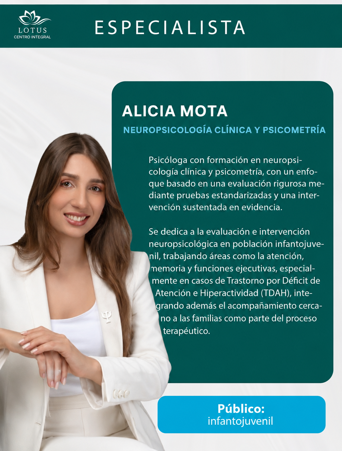 Lic. Alicia Mota, Neuropsicóloga